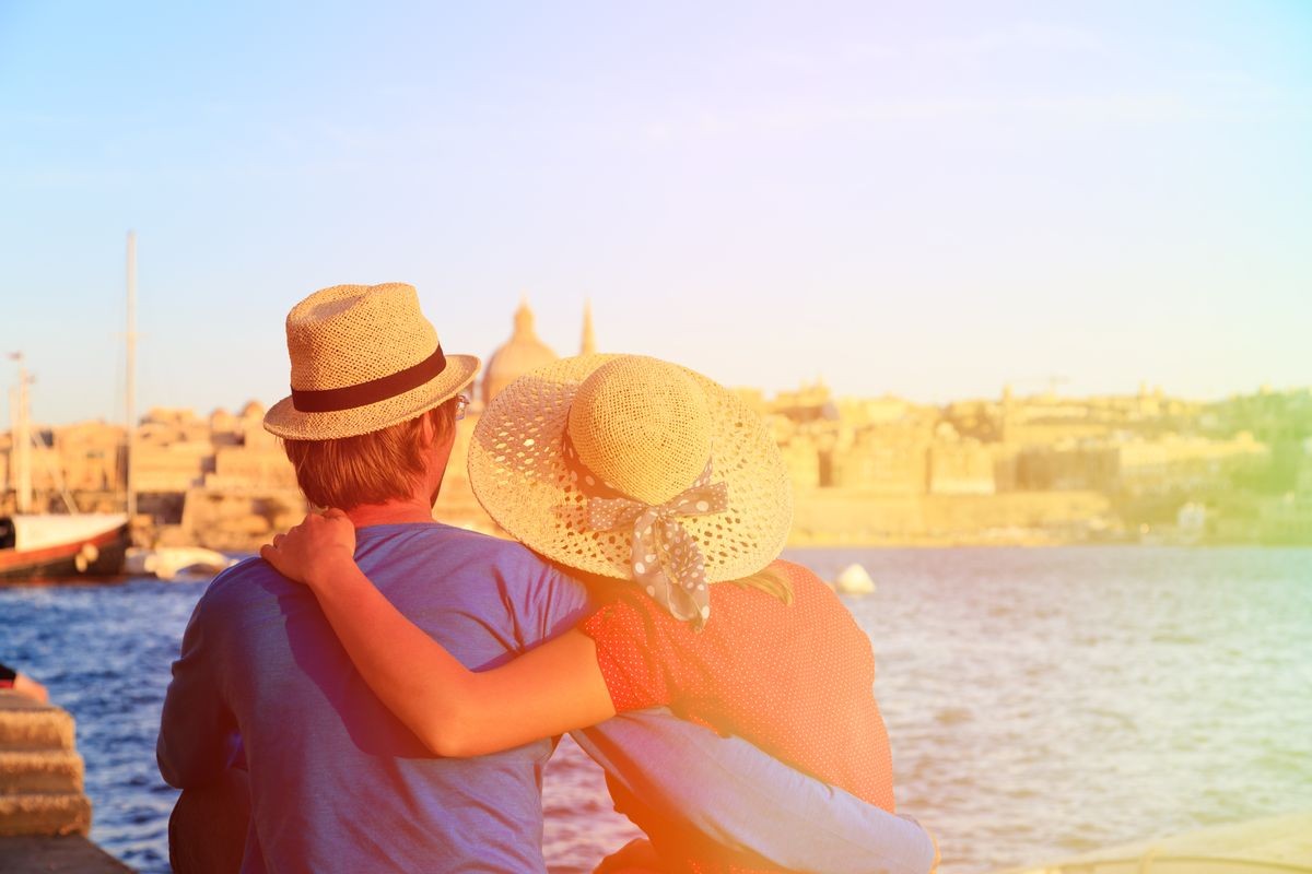 happy couple on summer vacation Malta, Europe